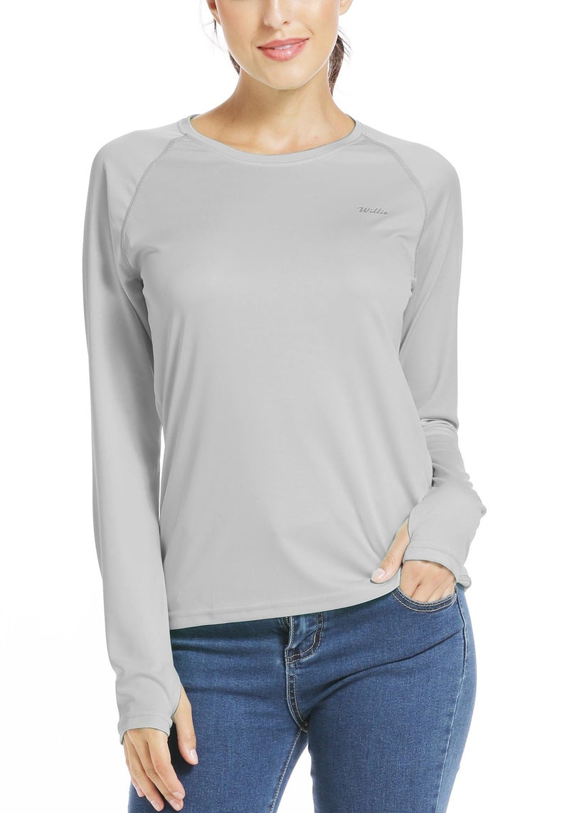 Willit Women's UPF 50+ Sun Protection Shirt Long Sleeve SPF UV Shirt Rash Guard Swim Hiking Fishing Tops Lightweight Gray M - Image 1